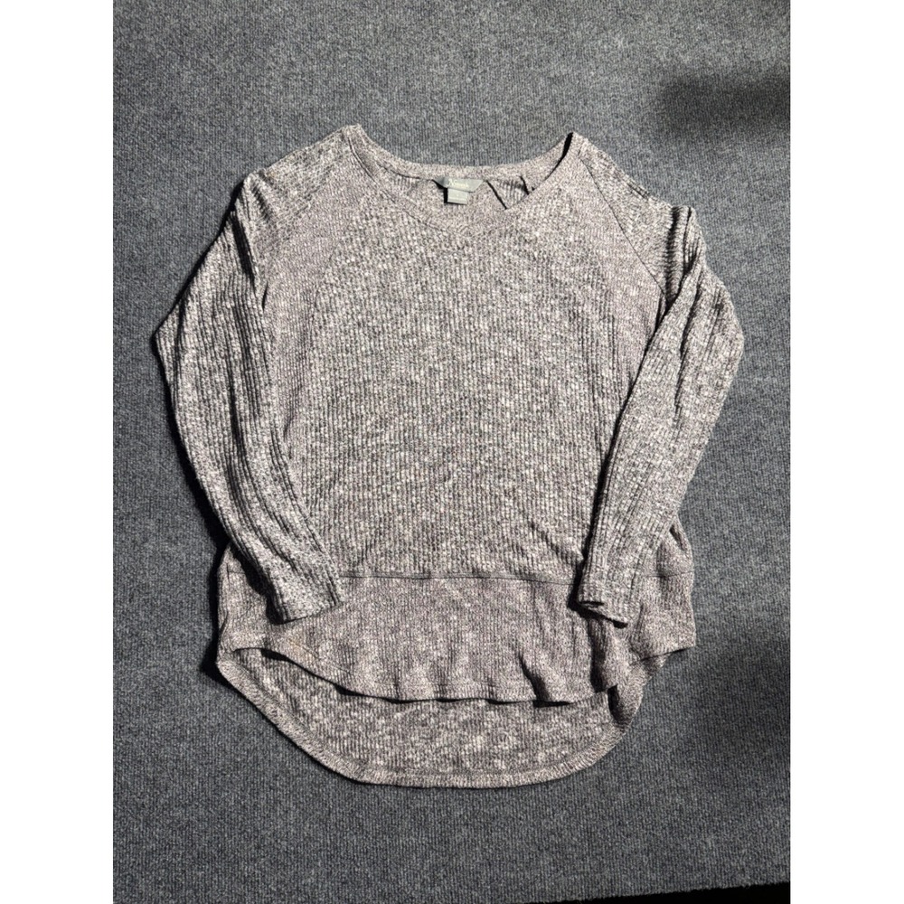 Natural Reflections Gray Marl Ribbed Knit Long Sleeve Top 652NRF212772K Small